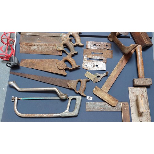 618 - Crate of Vintage Tools in Black Crate inc. Stanley Planes, Clamps, Saws, Spoke Shaves etc