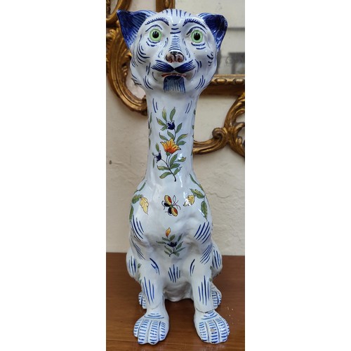 383A - Sèvres Hand Painted Glazed Cat - C. 39cm H