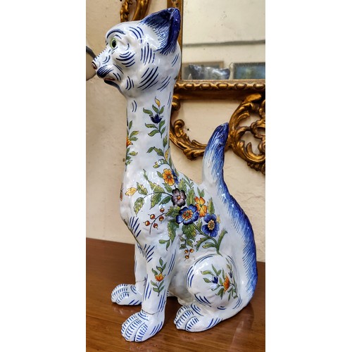 383A - Sèvres Hand Painted Glazed Cat - C. 39cm H