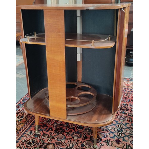 203 - Mid-Century Drinks Cabinet with Curved Tambour Doors, Rotating Bottle Stand and Internal Light - C.6... 