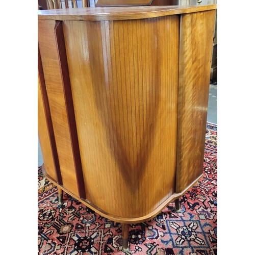 203 - Mid-Century Drinks Cabinet with Curved Tambour Doors, Rotating Bottle Stand and Internal Light - C.6... 