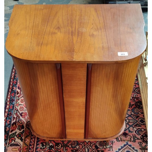 203 - Mid-Century Drinks Cabinet with Curved Tambour Doors, Rotating Bottle Stand and Internal Light - C.6... 