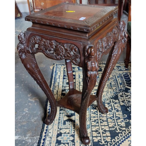 288 - Highly Carved Oriental Style Mahogany Plant Stand