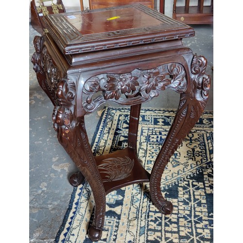 288 - Highly Carved Oriental Style Mahogany Plant Stand