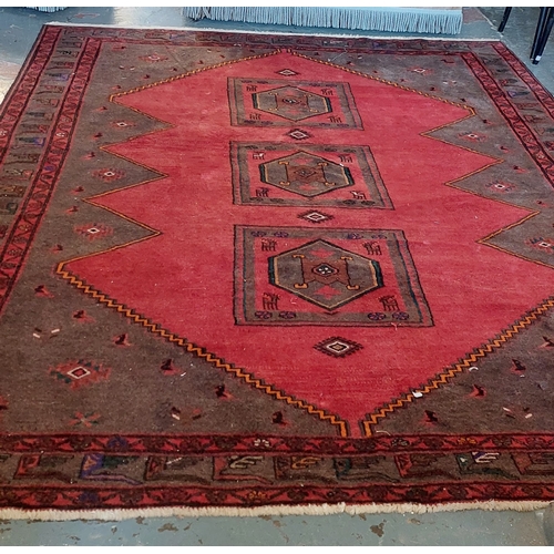 316 - Red & Grey Persian Hand Knotted Vintage Carpet Square - C. 300cm x 225cm