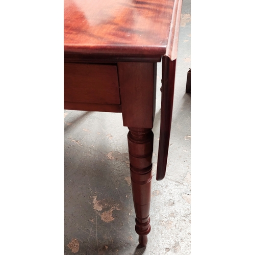 107 - Victorian Mahogany Drop Leaf Breakfast Table with Drawer to One End - C. 106cm W x 55cm D x 74cm H.