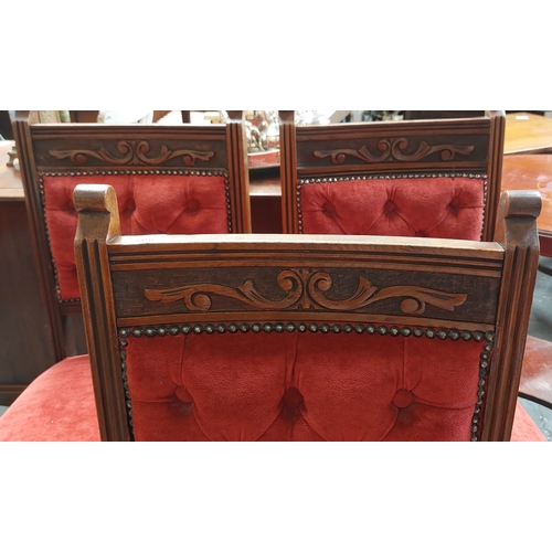 108 - 3 Mahogany Deep Button Back Upholstered Dining Chairs