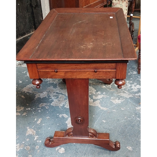 119 - Victorian Mahogany Library Table on Turned Stretcher Base with Extendible Drawer Shelf Sides - C. 10... 