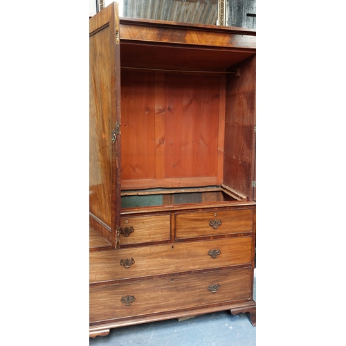 121 - Georgian Mahogany Linen Press Converted to Wardrobe - 2 Mock Top Drawers over Bottom Drawer - C. 126... 