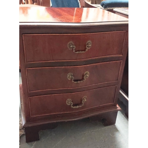 16 - Pair of Mahogany Bedside Bow Front 3 Drawer Chests - C.50cm W x 39cm D x 58cm H