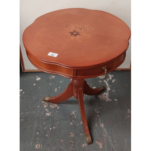 28 - Satinwood Painted Top Occasional Table with Drawer on Tripod Base - C. 50cm W x 61cm H