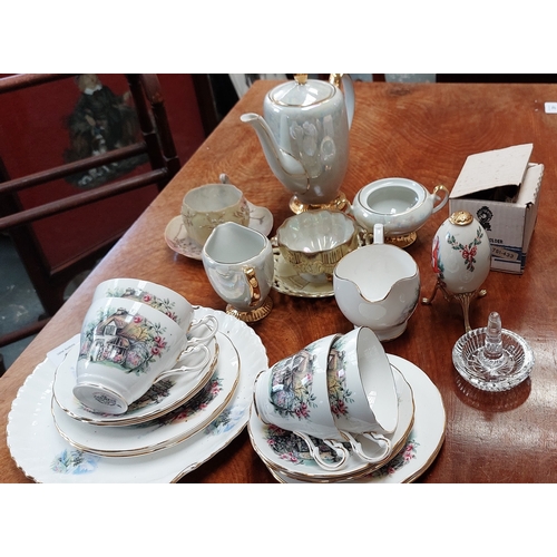 33 - Brookfield Duchess 4 Place Tea Service, Waterford Glass Ring Holder, & Misc Cups, Saucers, Coffee Po... 