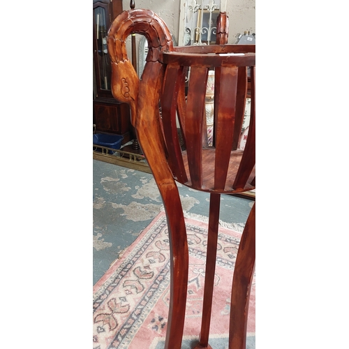 38 - Tall Mahogany Swan Neck Plant Stand - C.130cm H