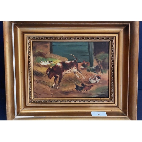 4 - 2 Neat Size Gilt Frame Pictures - Oil on Canvas Farm Scene & Bogland Water Colour