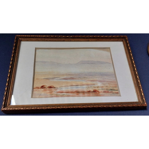 4 - 2 Neat Size Gilt Frame Pictures - Oil on Canvas Farm Scene & Bogland Water Colour