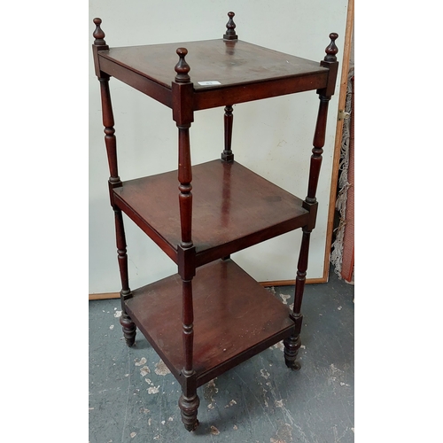 63 - 3 Tier Mahogany Whatnot on Castors - C. 38cm x 38cm x 97cm H