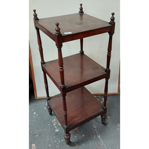 63 - 3 Tier Mahogany Whatnot on Castors - C. 38cm x 38cm x 97cm H