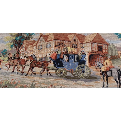 9 - Framed Tapestry of Village Scene with Horses and Carriage