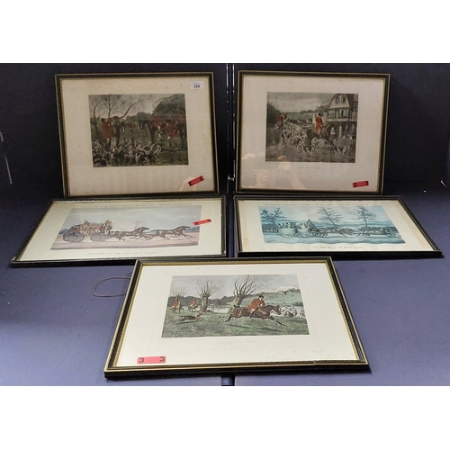 269 - 3 Framed Hunting Prints & 2 Ackermann Irish Horse Drawn Carriage Prints