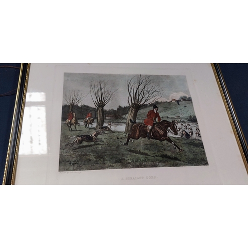 269 - 3 Framed Hunting Prints & 2 Ackermann Irish Horse Drawn Carriage Prints