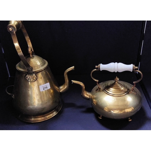 275 - Antique Large Brass Stove Kettle & a Brass Toddy Kettle