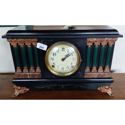 289 - Ebonised Mantel Clock with Corinthian Columns