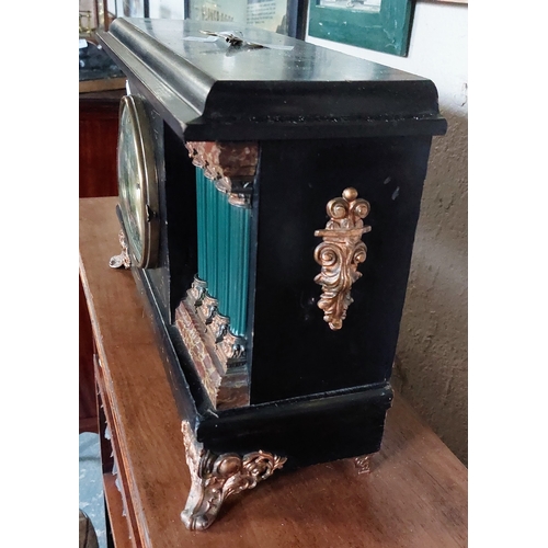 289 - Ebonised Mantel Clock with Corinthian Columns