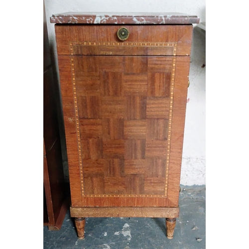 295 - Marble Top Marquetry Inlaid Locker with Drawer - C. 40cm W x 34cm D x 78cm H