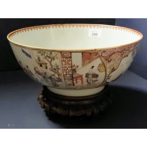 298 - Chinese Bowl on Wooden Stand - C.29cm W