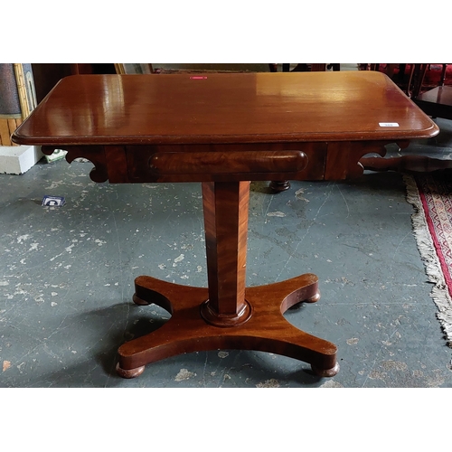 300 - Victorian Mahogany Side Table on Pedestal Base with Drawer to Front - C.90cm W x 50cm D x 75cm H