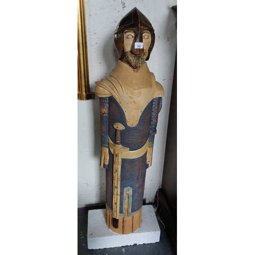 302 - Glazed & Painted Ceramic Norman Soldier Statue - C. 130cm H