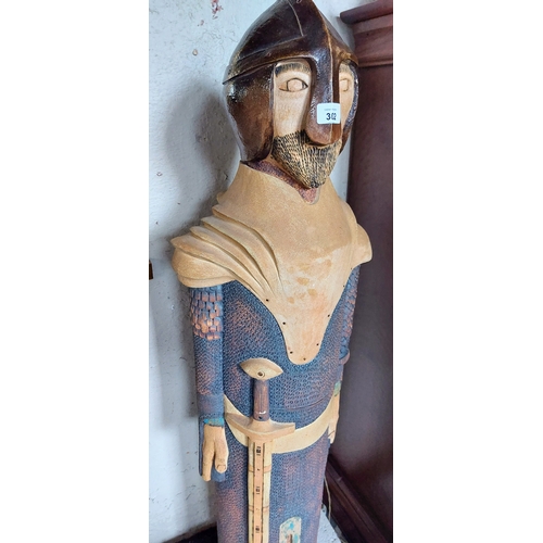 302 - Glazed & Painted Ceramic Norman Soldier Statue - C. 130cm H