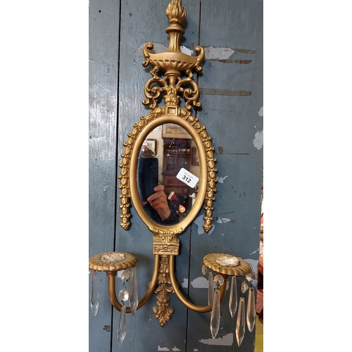 312 - French Style Gilt Metal Mirrored Wall Sconce - C. 58cm H