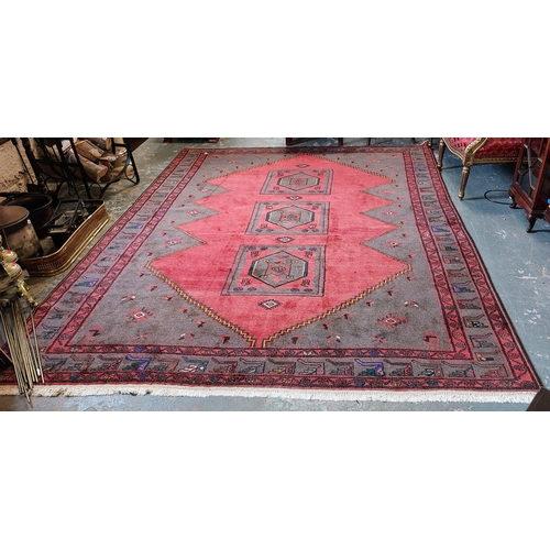 316 - Red & Grey Persian Hand Knotted Vintage Carpet Square - C. 300cm x 225cm