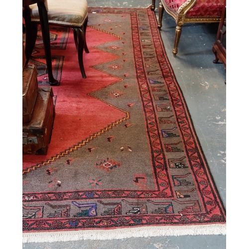 316 - Red & Grey Persian Hand Knotted Vintage Carpet Square - C. 300cm x 225cm