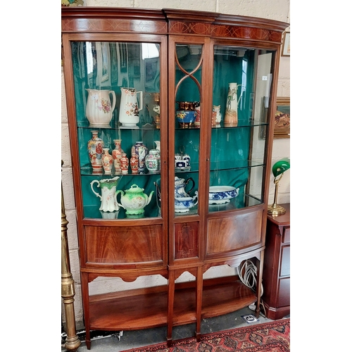 8 - Bow Front Mahogany Inlaid Display Cabinet - C.125cm W x 44cm D x 180cm H