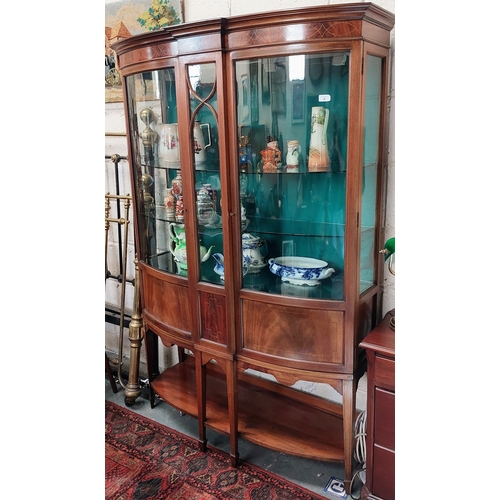 8 - Bow Front Mahogany Inlaid Display Cabinet - C.125cm W x 44cm D x 180cm H