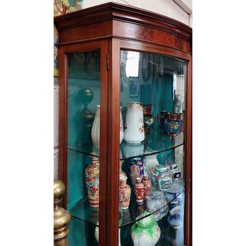 8 - Bow Front Mahogany Inlaid Display Cabinet - C.125cm W x 44cm D x 180cm H