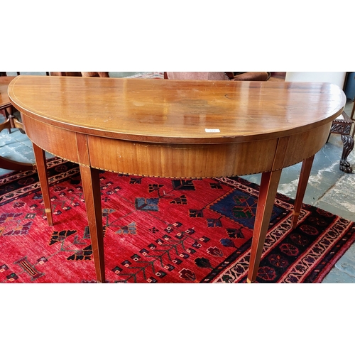 196 - Mahogany Inlaid Half Moon Side Table - C. 128cm W x 63cm D x 72cm H