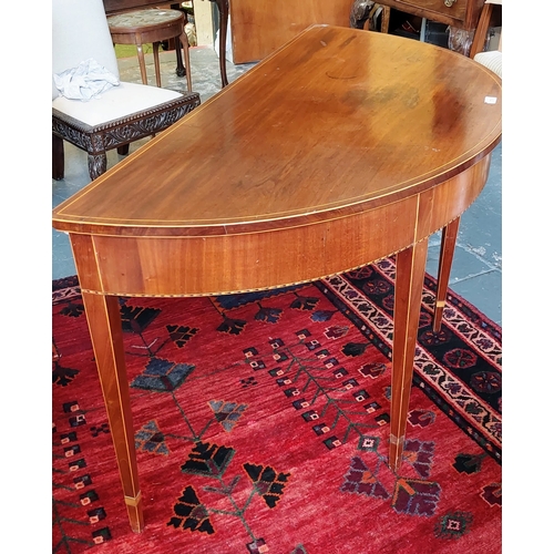 196 - Mahogany Inlaid Half Moon Side Table - C. 128cm W x 63cm D x 72cm H