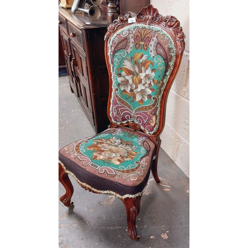 17 - Victorian Carved Mahogany Tapestry Covered Ladies Chair