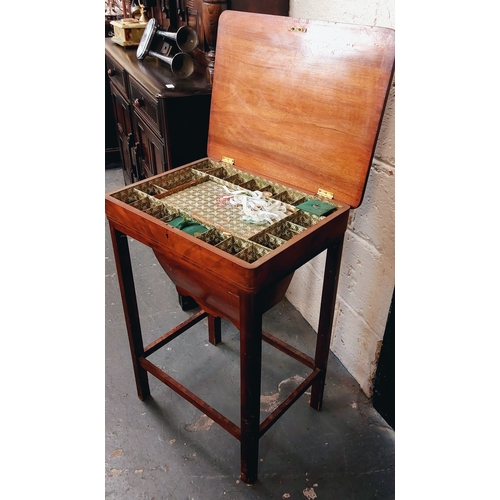 18 - Walnut Inlaid Sewing / Work Box - C. 53cm W x 40cm D x 73cm H