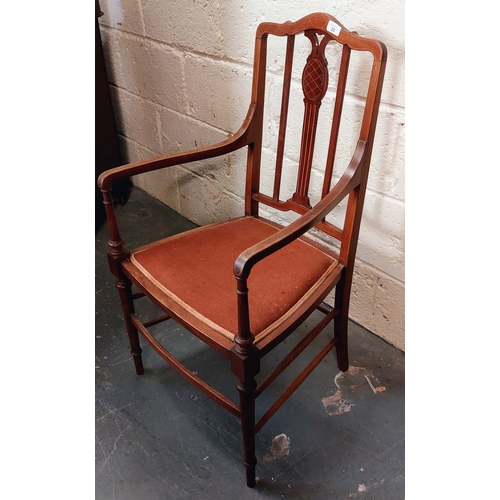 25 - Fine Mahogany Inlaid Upholstered Seat Occasional Armchair