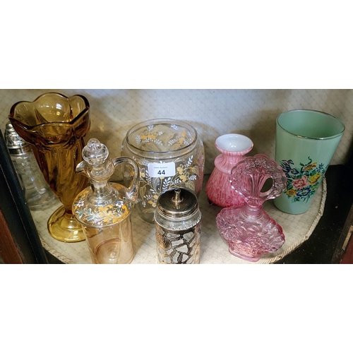 44 - Shelf Lot of Glassware, Vases etc