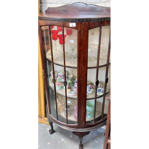 45 - Half Moon Mahogany Display Cabinet - C. 74cm W x 34cm D x 125cm H