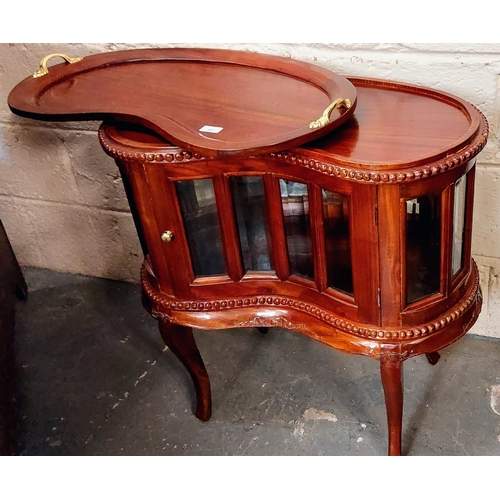 49 - Kidney Shaped Tray Top Mahogany Drinks Cabinet - C. 76cm W x 45cm D x 75cm H