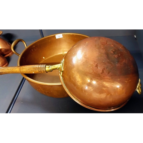 54 - Large Copper Jam Pot & Handled Pan