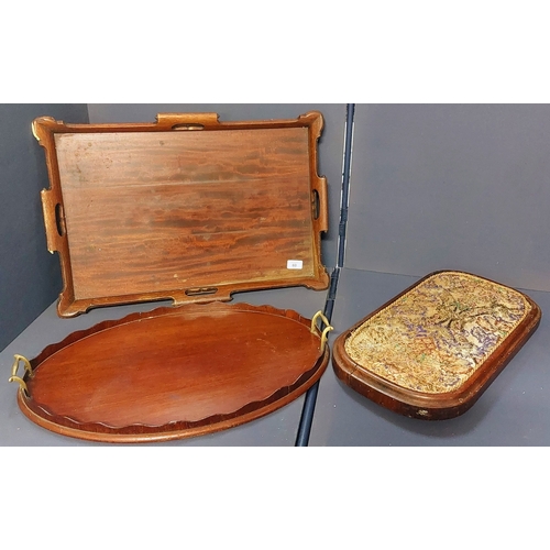 60 - 2 Wooden Trays and a Dome Base with Needlework Top