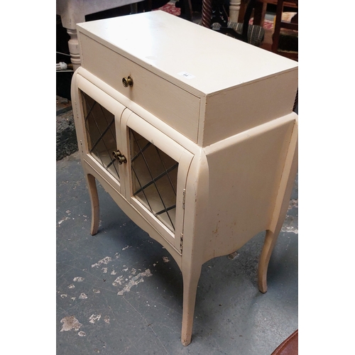 64 - Painted Cupboard with Leaded Glass Doors and Drawer - C. 54cm W x 32cm D x 79cm H