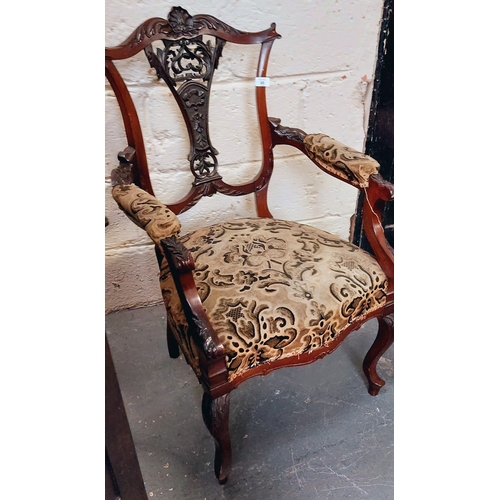 68 - Victorian Upholstered Carved Mahogany Armchair